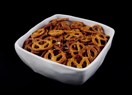 pretzels in a white bowlの写真素材