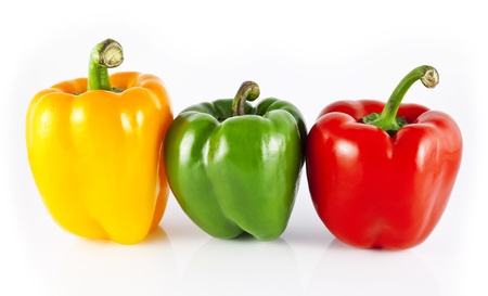 Yellow, Green  and Red Bell Peppersの写真素材