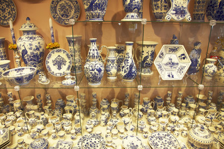 Delft pottery shops full of works of art from the famous Dutch ceramics.のeditorial素材