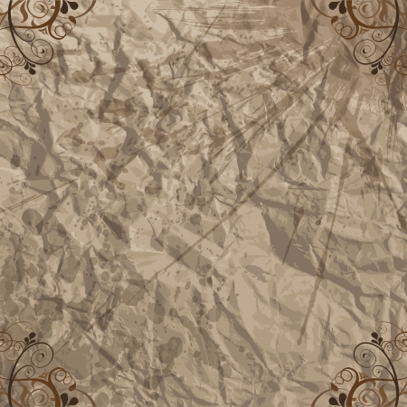 Crumpled paper with lots of stains and floral elements のイラスト素材