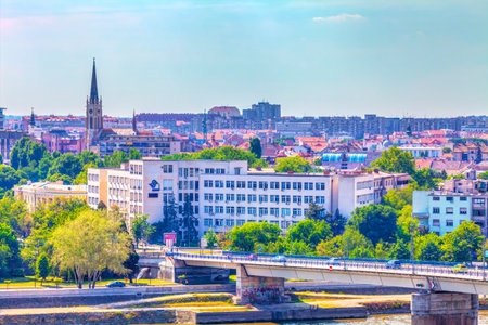 SERBIA, NOVI SAD - MAY 12, 2012: View from Petrovaradin fortress of Novi Sad and the Roman Catholic...