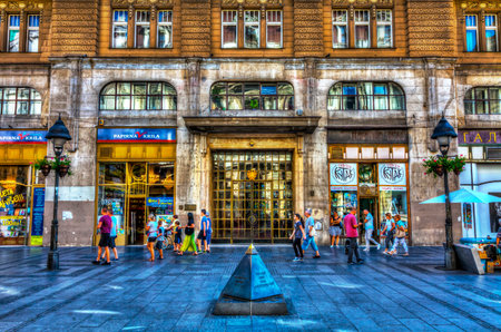 SERBIA, BELGRADE - JULY 26: SANU building on July 26, 2017 in Belgrade. Pyramid outside the entrance to the SANU building, HDR Image.のeditorial素材