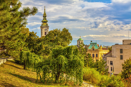 The Tower of the Cathedral and the Patriarchy dome viewed from Kalemegdan. HDR image.の写真素材