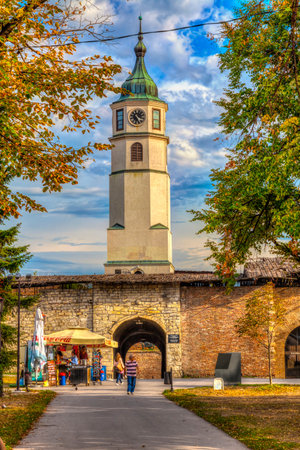 SERBIA, BELGRADE â SEPTEMBER 19: Great clock tower on the Kalemegdan fortress on September 19, 2017 in Belgrade. HDR Image.のeditorial素材