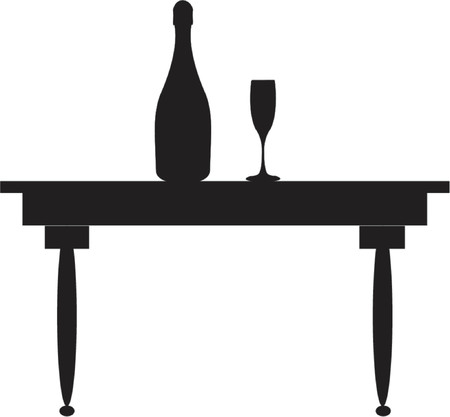 Champagne, glass & table silhouette - vector illustrationのイラスト素材