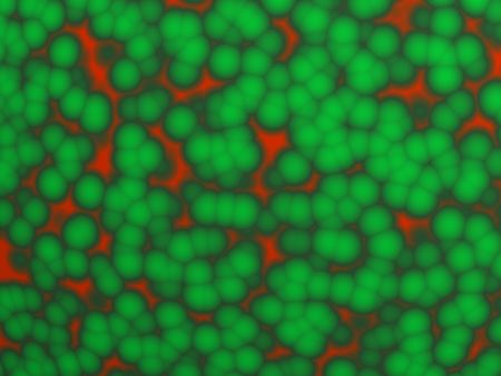 Green cells on red background - digital illustration