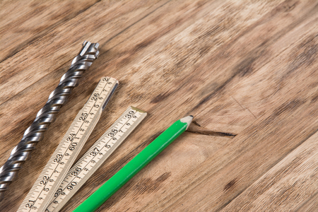 tools on wooden tableの写真素材