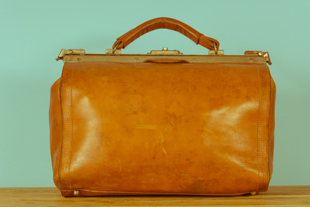 Vintage old brown leather caseの写真素材