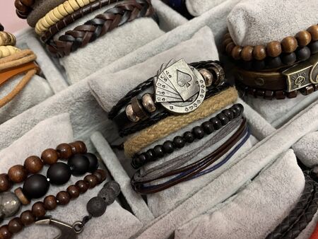 Warsaw, Poland - 24 May 2019: Warsaw Gift Show Handmade Bracelets Jewelry Exposition Storeのeditorial素材