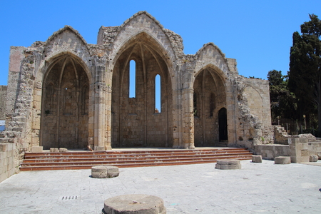Church ruins in Old city in Rhodes, Greeceの写真素材