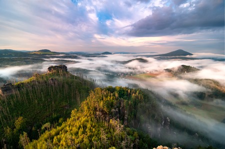 Sunrise in Bohemian Switzerland forest, Czech republic