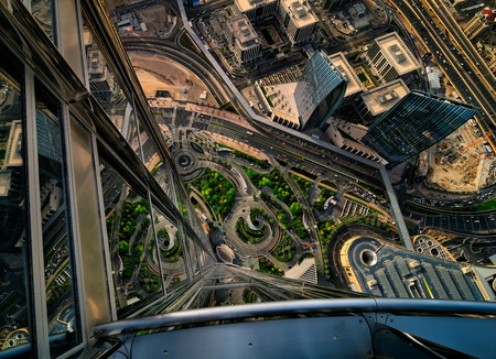 Dubai downtown aerial view by sunset, Dubai, United Arab Emiratesの写真素材