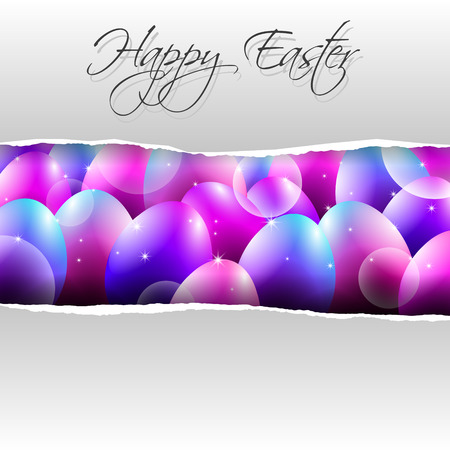 Happy Vector Easter  Background with Purple Eggs and place for your text and torn paperのイラスト素材
