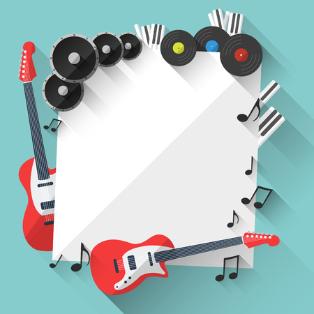 Music Background in Flat style design and Music Equipment with place for your textのイラスト素材