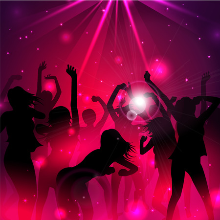 Magic Music Background with silhouettes of dancing girls  - Vectorのイラスト素材