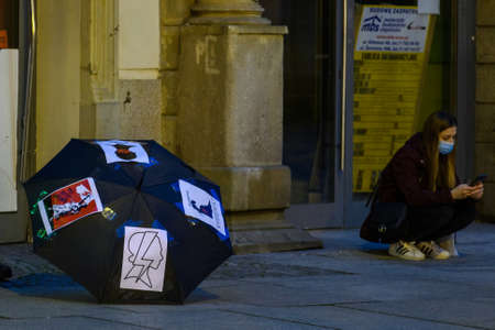 Wroclaw, Poland - 26th October 2020: Young women preparing for protests after the Constitutional Tribunal banned abortion on the basis of fetal defectsのeditorial素材