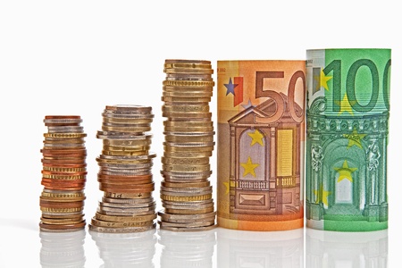 euro banknotes and coinsの写真素材