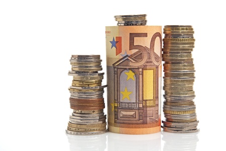 fifty euro and a few coinsの写真素材