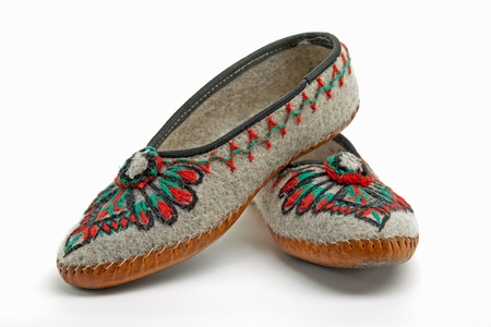 polish mountaineers wear such traditional slippersの写真素材