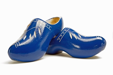 traditional dutch wooden shoes made of woodの写真素材
