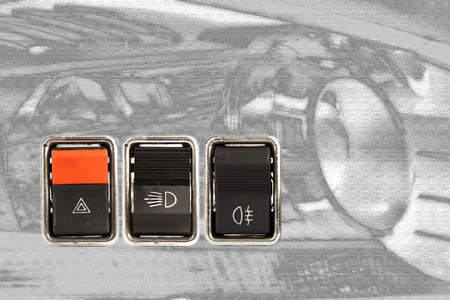 three car dashboard switchesの写真素材