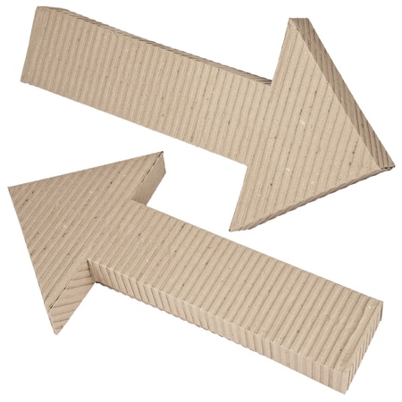 set of cardboard navigation arrows isolated on a white backgroundの写真素材