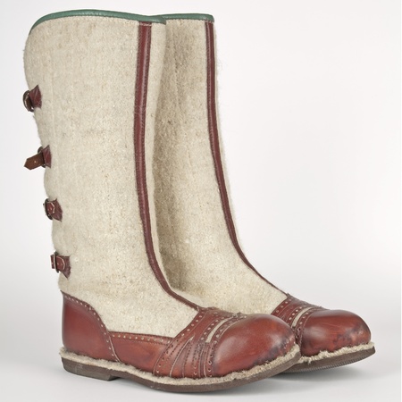 hand-made winter boots of highlanders of zakopane in polandの写真素材