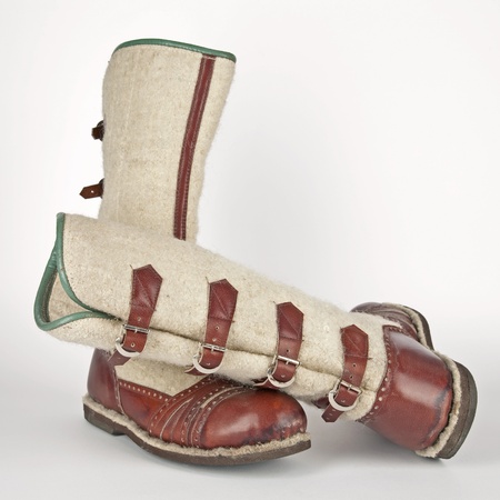hand-made winter boots of highlanders of zakopane - polandの写真素材