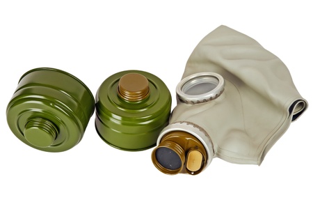 old military gas mask and two new filtersの写真素材