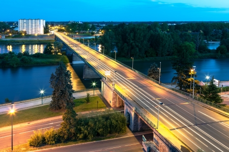 Night bridge over the Loire river  in Orleans in Franceの写真素材