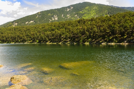 Engolasters Lake, in the Encamp region in Andorra.の写真素材