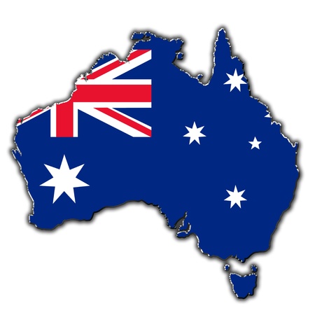 Outline map of Australia covered in Australian flagの写真素材