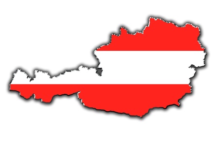Outline map of Austria covered in Austrian flagの写真素材