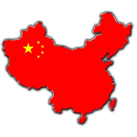 Outline map of China covered in Chinese flagの写真素材