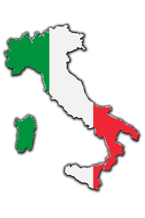 Outline map of Italy covered in Italian flagの写真素材