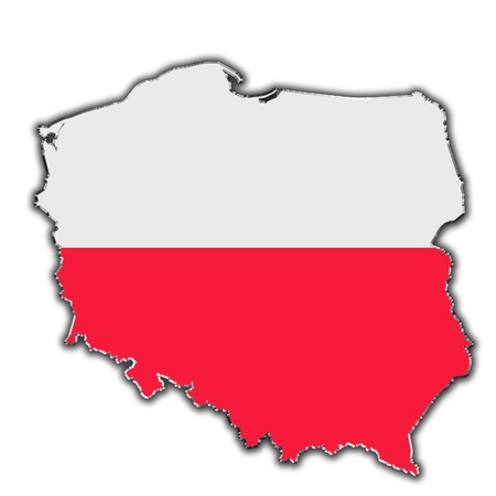 Outline map of Poland covered in Polish flagの写真素材