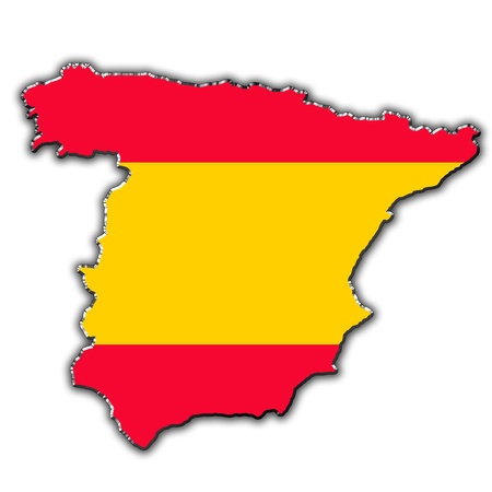Outline map of Spain covered in Spanish flagの写真素材