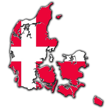 Outline map of Denmark covered in Danish flagの写真素材