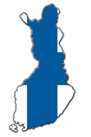 Outline map of Finland covered in flag of Finlandの写真素材