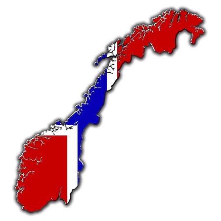 Outline map of Norway covered in Norwegian flagの写真素材