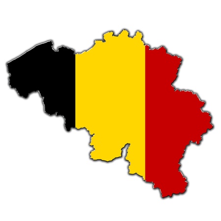 Outline map of Belgium covered in Belgian flagの写真素材
