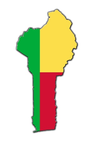 Outline map of Benin covered in flag of Beninの写真素材