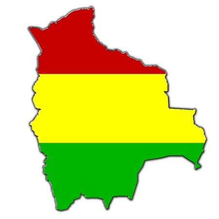 Outline map of Bolivia covered in Bolivian flagの写真素材