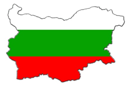 Outline map of Bulgaria covered in Bulgarian flagの写真素材