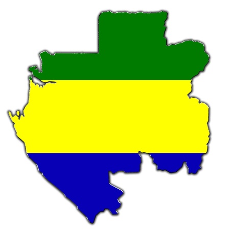 Outline map of Gabon covered in flag of Gabonの写真素材