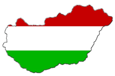 Outline map of Hungary covered in Hungarian flagの写真素材