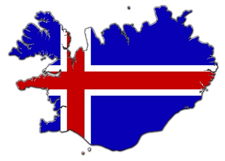 Outline map of Iceland covered in flag of Icelandの写真素材