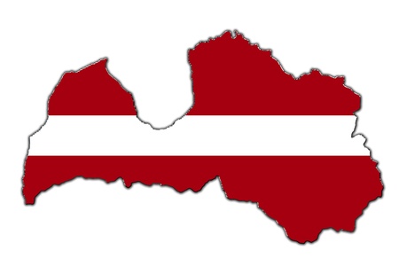 Outline map of Latvia covered in Latvian flagの写真素材