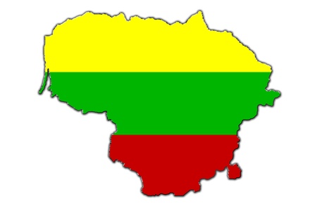 Outline map of Lithuania covered in Lithuanian flagの写真素材