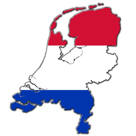 Outline map of Netherlands covered in Dutch flagの写真素材